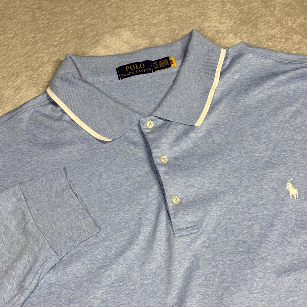 Polo Ralph Lauren Long Sleeve Polo Mens 3XLT Blue Heathered Tipped Collar Logo